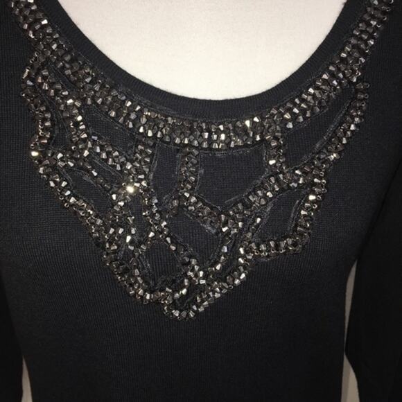 Joseph A Beaded NeckSweater Size Medium Black NWT - Picture 3 of 7
